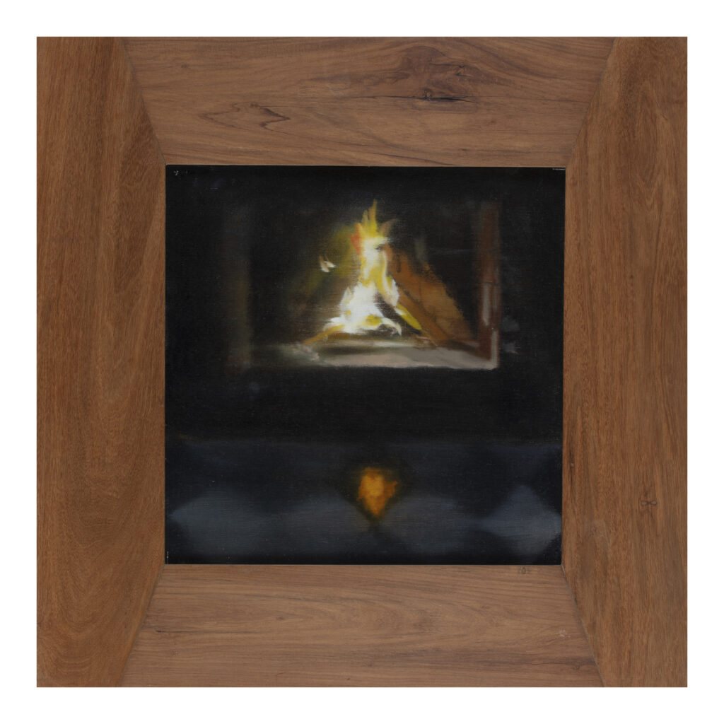 fueguito 1, 2023, oleo sobre tela y marco de madera , 50 x 50 cm