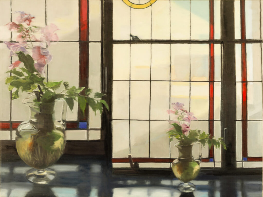 jarra con bignonias, 2025, oleo sobre tela, 100 x 120 cm