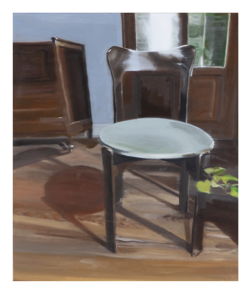 la silla y la planta, 2022, oleo sobre tela, 60 x 70 cm