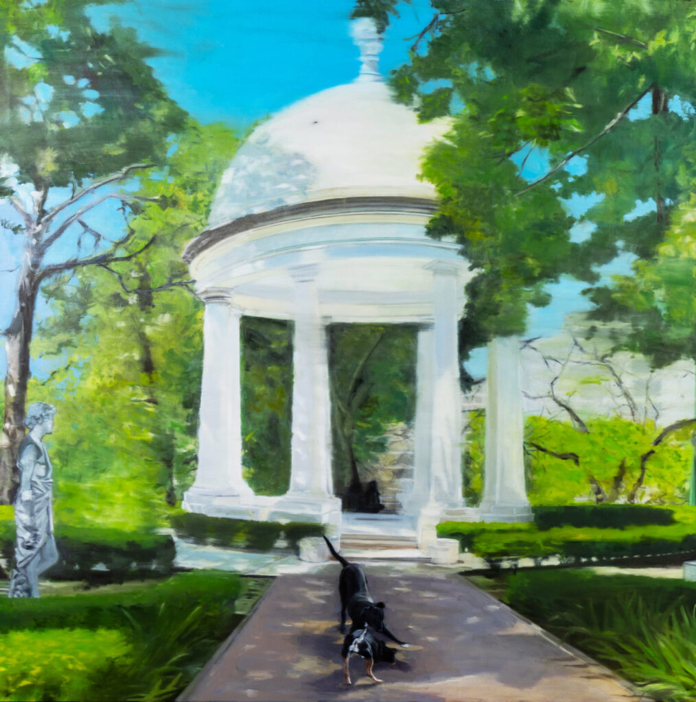 lolita, el negro y el parque lezama, 2025, oleo sobre tela, 150 x 150 cm
