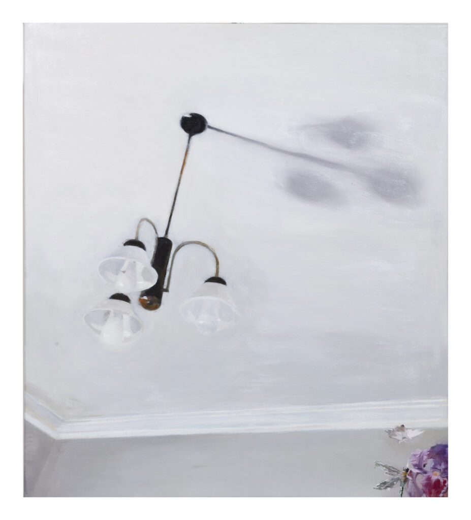 la mariposa y la libelula, 2020, oleo sobre tela, 90 x 90 cm