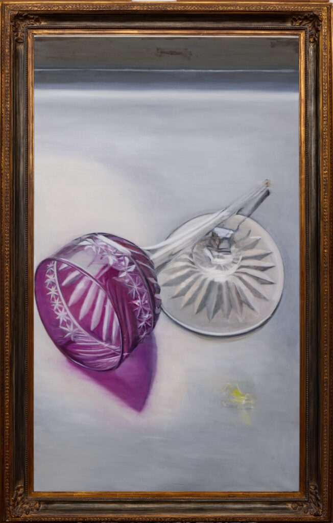 la copita de cristal, 2026, 180 x 115 cm, oleo y marco antiguo sobre tela