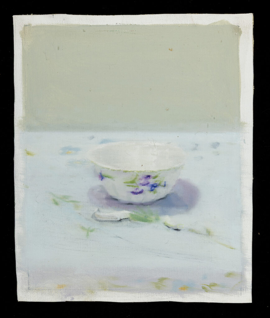 tacita de porcelana 1, 2024, 25 x 19 cm, oleo sobre tela suelta